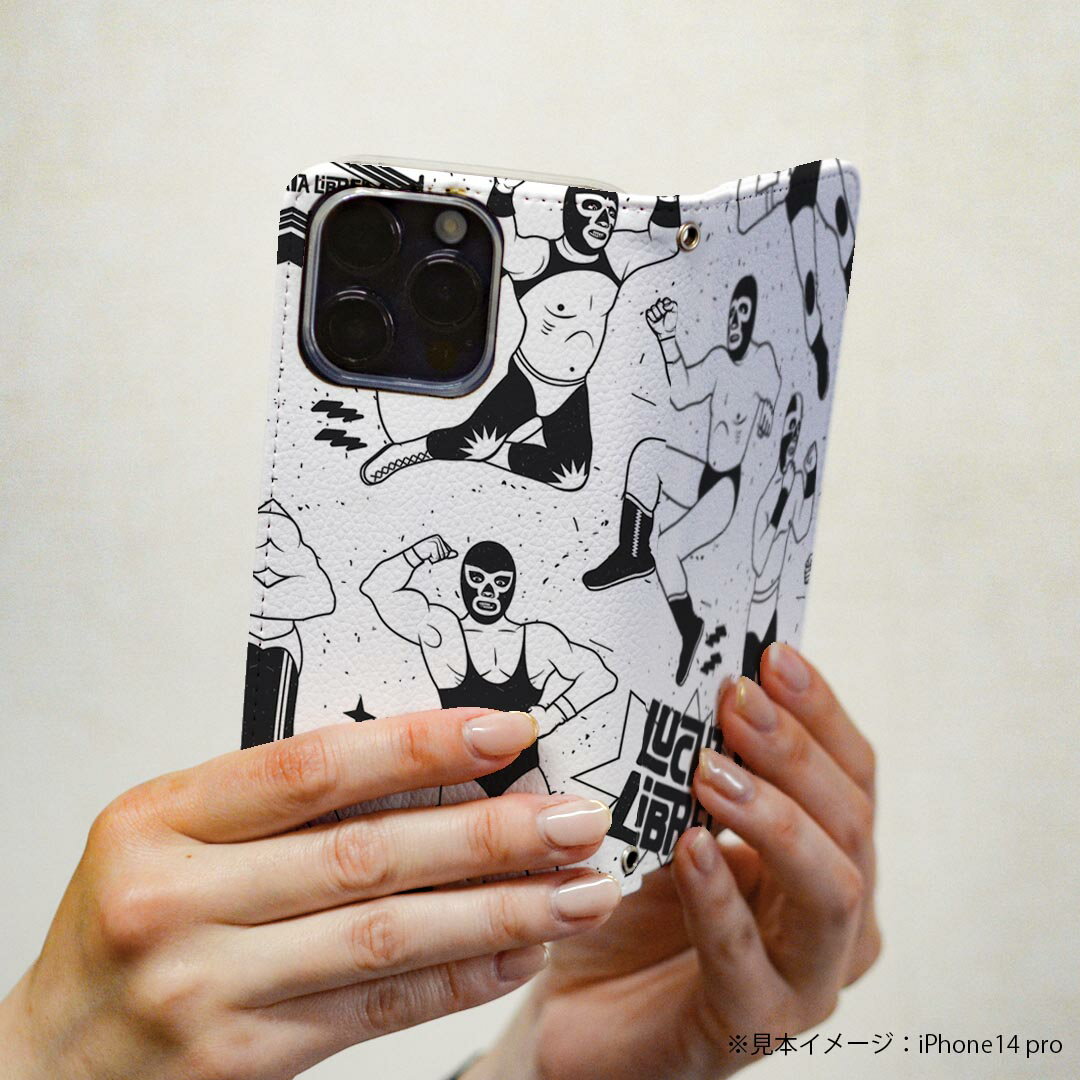 AQUOS wish2 / wish 用 スマホカバー SH-51C / SHG06 / A104SH / SH-M20 共通対応 ケース カバー 手帳型 マグネット式 ピタッと閉まる レザー カード収納 ポケット 014134 プロレス　マスク　キャラクター