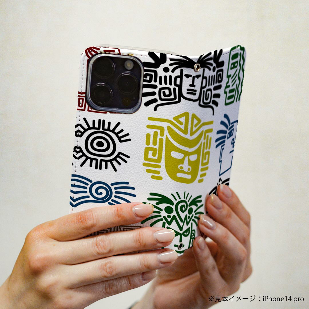 AQUOS zero2 SH-01M アクオス ゼロツー sh01m 専用 ケース カバー 手帳型 マグネット式 ピタッと閉まる レザーケース カード収納 ポケット igcase 014315 民族　模様