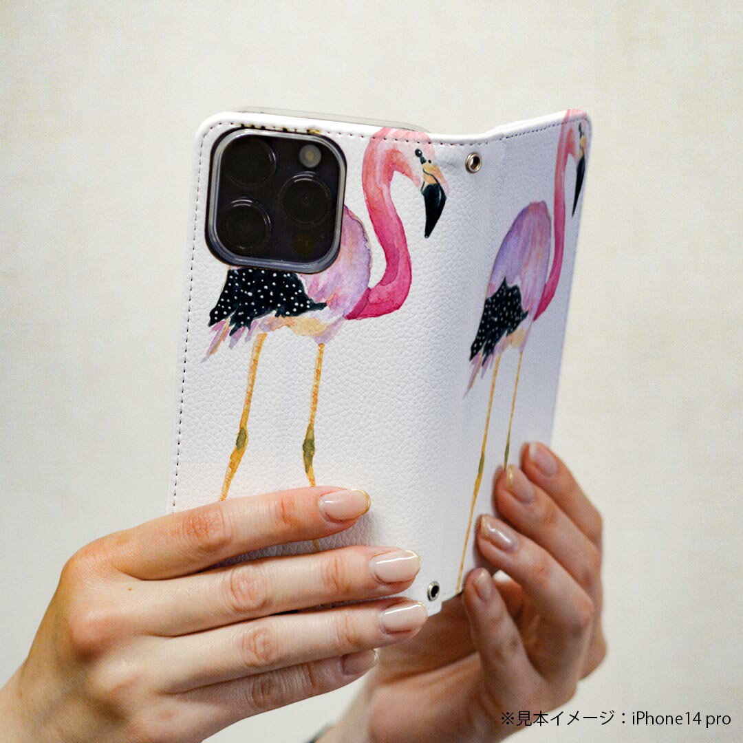 Galaxy S23 SC-51D SCG19 専用 ケース カバー 手帳型 マグネット式 ピタッと閉まる レザーケース sc51d カード収納 ポケット igcase 014352 フラミンゴ　鳥　ピンク