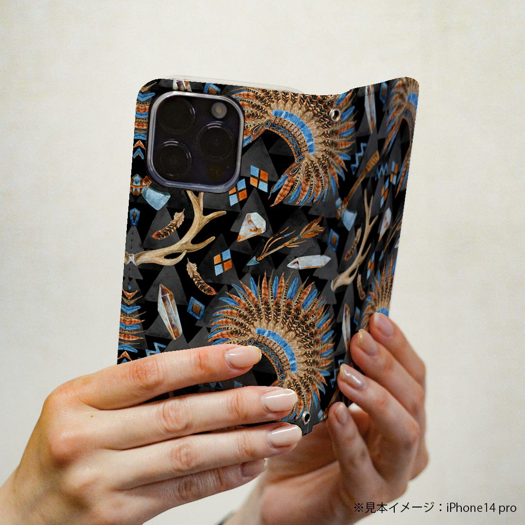 AQUOS ZETA SH-04H アクオスフォン ゼータ sh04h 専用 ケース カバー 手帳型 マグネット式 ピタッと閉まる レザーケース カード収納 ポケット igcase 014541 模様　インディアン