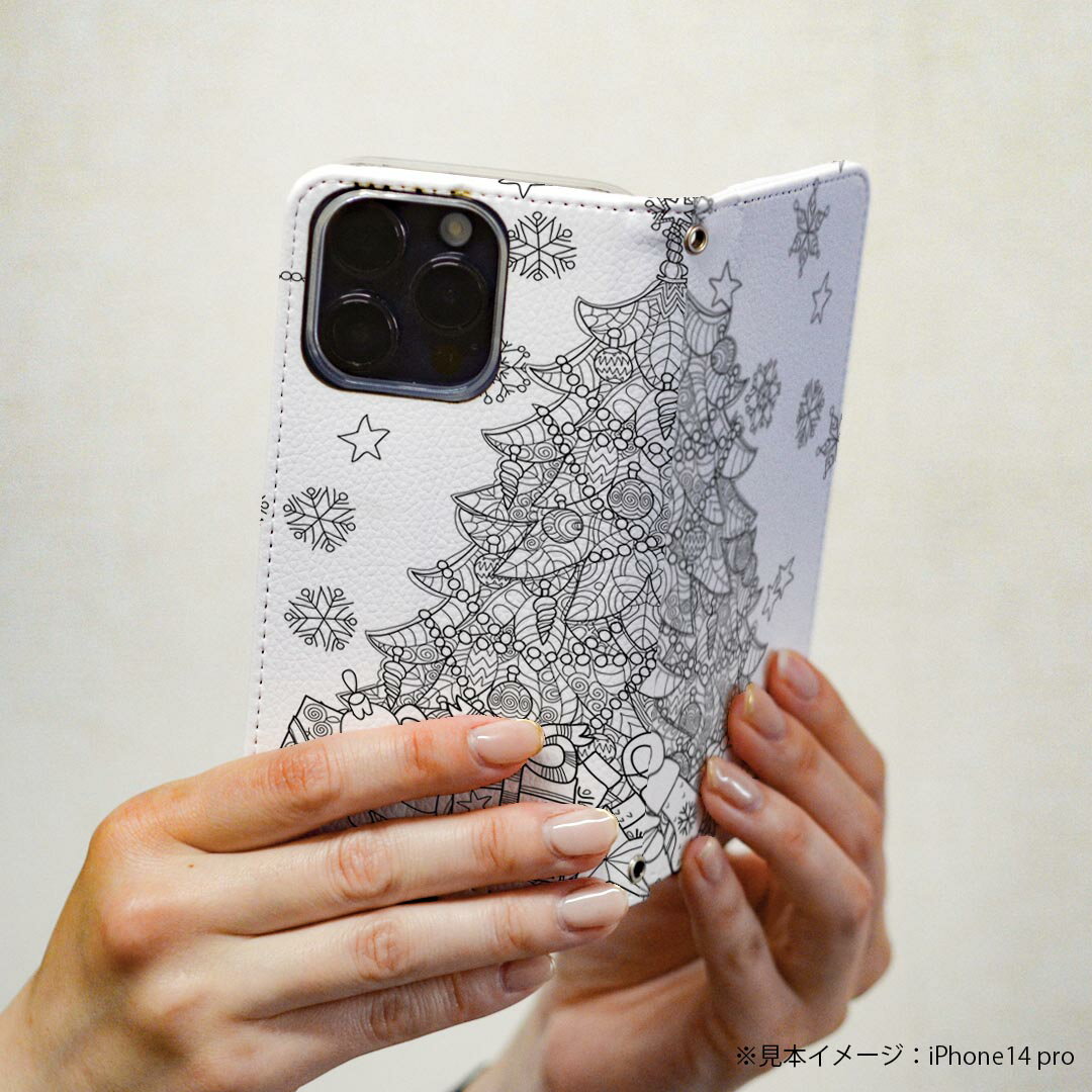 Galaxy A23 5G SC-56C SCG18 専用 ケース カバー 手帳型 マグネット式 ピタッと閉まる レザーケース sc56c カード収納 ポケット igcase 014571 クリスマス　ツリー　雪