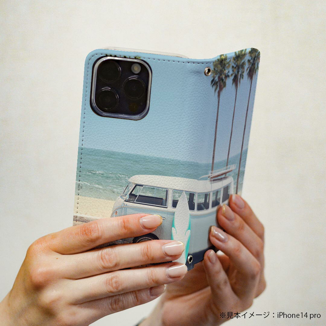 Xperia 10 III 用 スマホカバー SO-52B / SOG04 共通対応 ケース カバー 手帳型 マグネット式 ピタッと閉まる レザーケース カード収納 ポケット 014588 サーフィン　車　写真