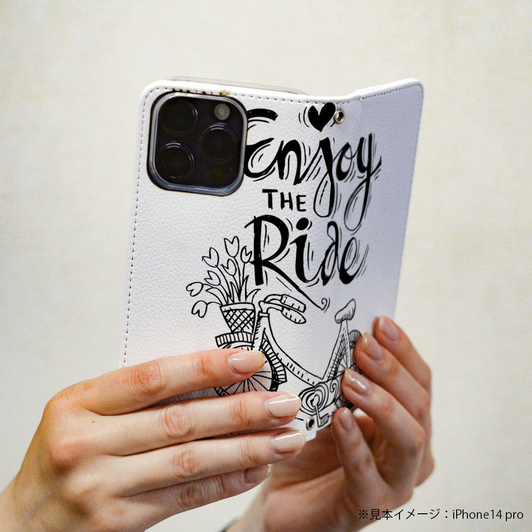 Pixel4 Google グーグル ピクセル4 pixel4 専用 ケース カバー 手帳型 マグネット式 ピタッと閉まる レザーケース カード収納 ポケット igcase 014799 自転車　イラスト　白黒