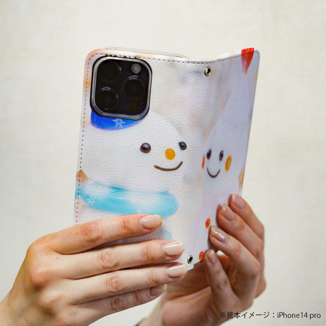 スマコレのiPhone13 6.1インチ 専用 各キャリア ケース カバー 手帳型 マグネット式 ピタッと閉まる レザーケース iPhone 13 共通対応 カード収納 ポケット igcase 014831 雪だるま　冬　クリスマス　雪｜アングル3