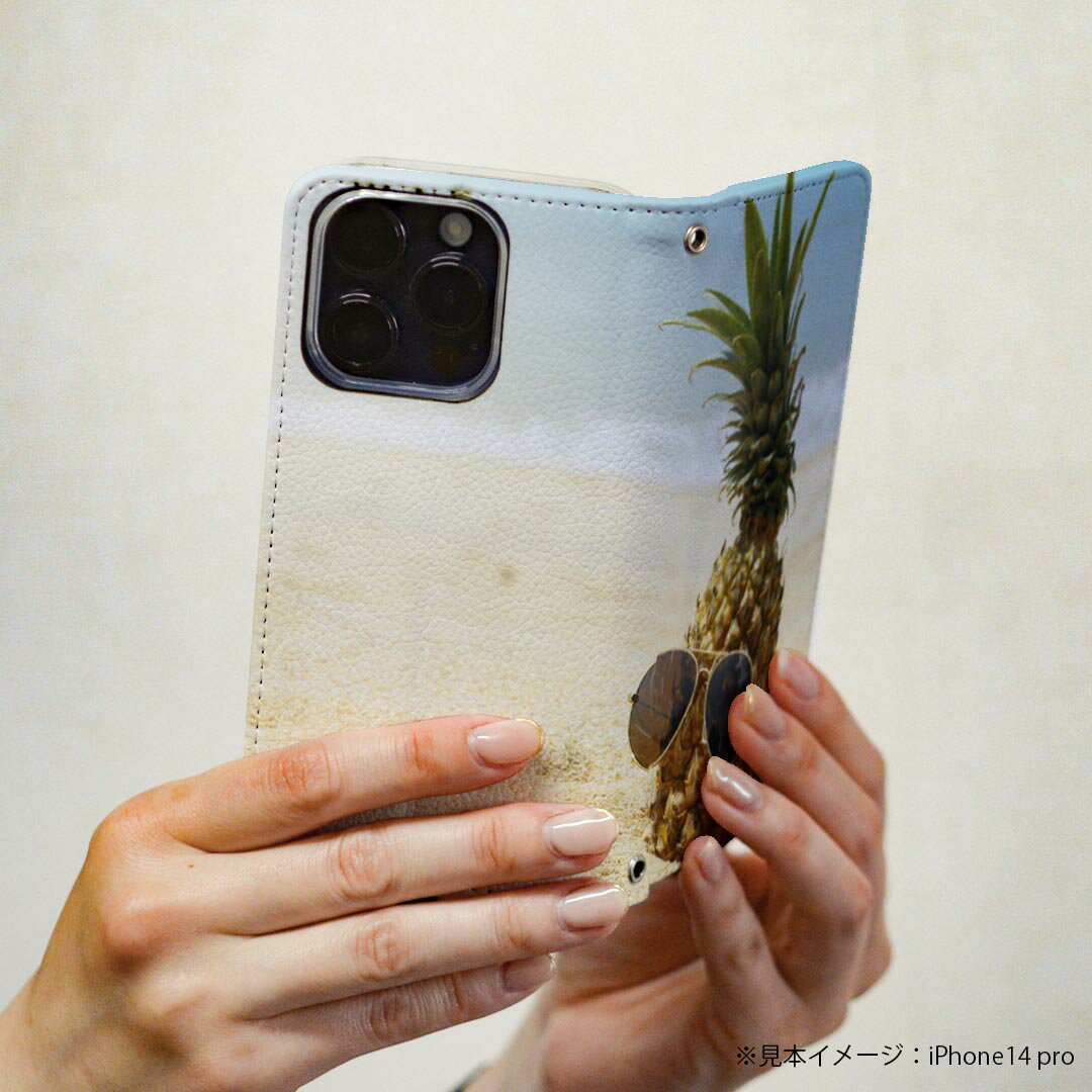 arrows N F-51C 用 ケース カバー 手帳型 マグネット式 ピタッと閉まる レザーケース f51c カード収納 ポケット 014841 夏　海　パイナップル　砂浜