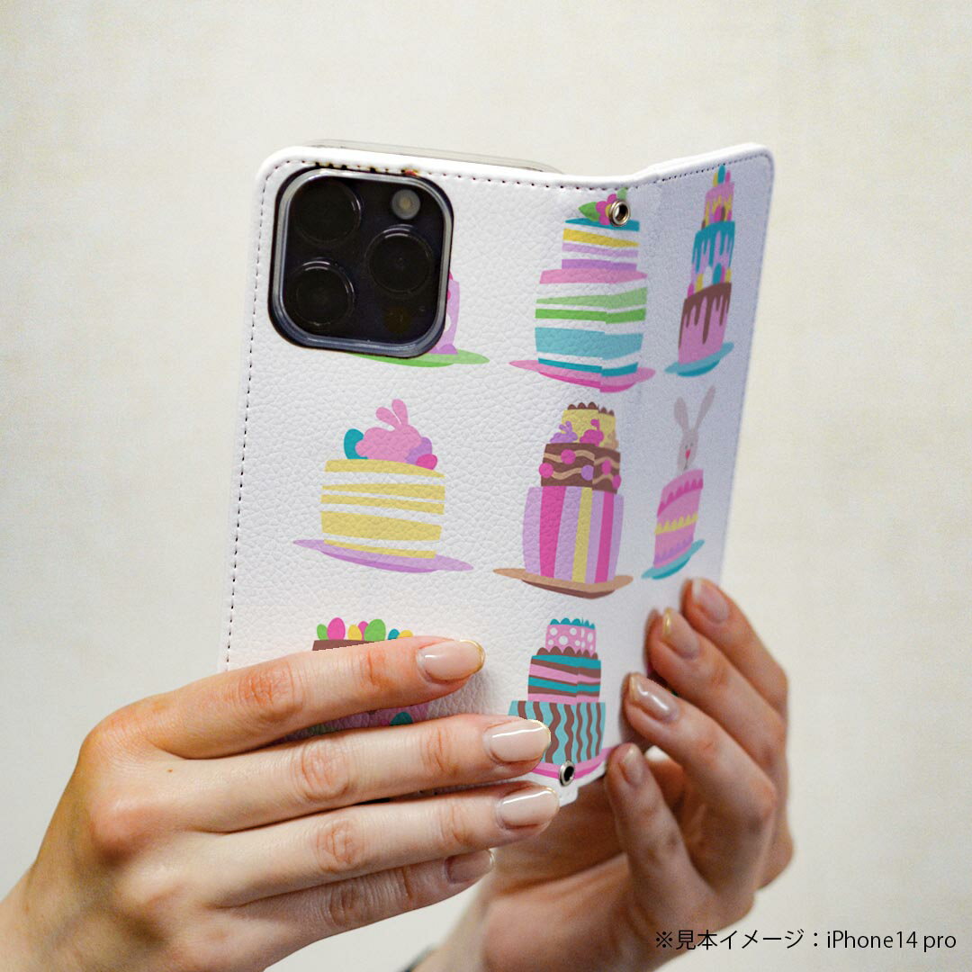 Pixel4 Google グーグル ピクセル4 pixel4 専用 ケース カバー 手帳型 マグネット式 ピタッと閉まる レザーケース カード収納 ポケット igcase 015304 イースター　たまご　うさぎ　ケーキ　パステル 3