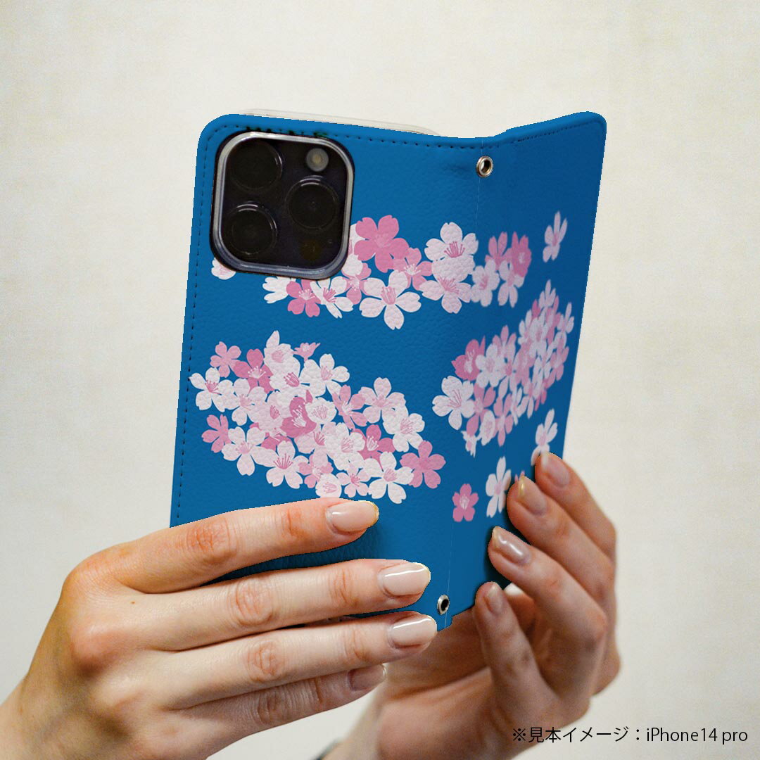 Xperia 10 IV 用 スマホカバー SO-52C / SOG07 共通対応 ケース カバー 手帳型 マグネット式 ピタッと閉まる レザーケース カード収納 ポケット 015403 桜　青　植物