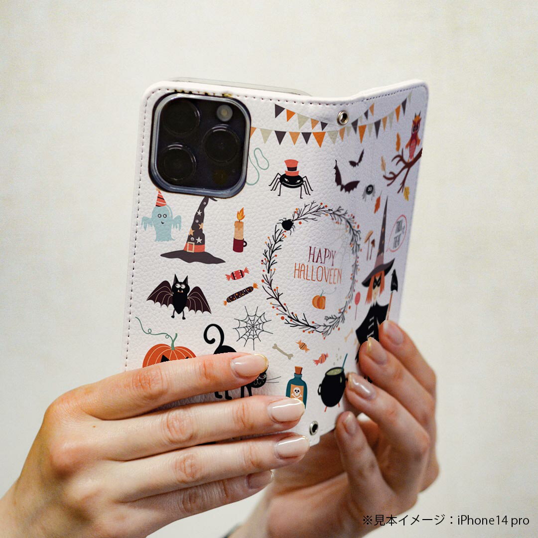 Galaxy A20 SCV46 ギャラクシーA20 専用 ケース カバー 手帳型 マグネット式 ピタッと閉まる レザーケース sc02k カード収納 ポケット igcase 015415 ハロウィン　カボチャ　お菓子　英字　おばけ