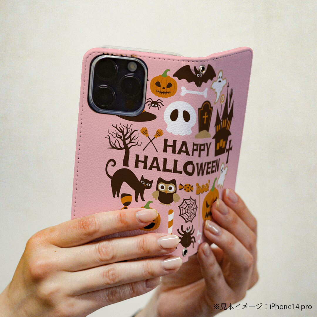 Galaxy S20 Plus 5G 専用 ケース SC-52A マグネット式 ピタッと閉まる sc52a カバー レザーケース カード収納 ポケット igcase 015418 1 ハロウィン カボチャ お菓子 英字 おばけ