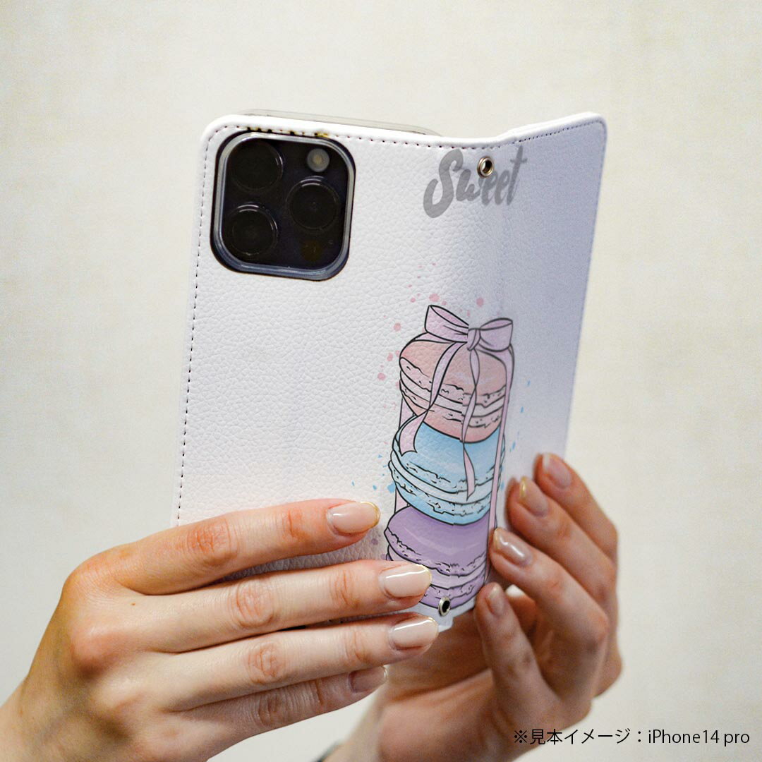 AQUOS sense SHV40 アクオスセンス 専用 ケース カバー 手帳型 マグネット式 ピタッと閉まる レザーケース カード収納 ポケット igcase 015672 1 マカロン お菓子 食べ物 リボン パステル