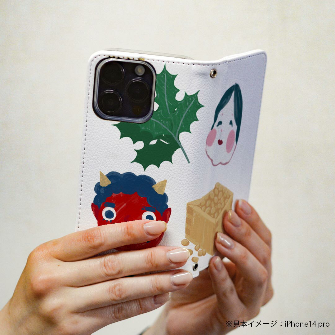 L-01K V30+ LG 専用 ケース カバー 手帳型 マグネット式 ピタッと閉まる レザーケース l01k カード収納 ポケット igcase 015786 節分　豆まき　鬼