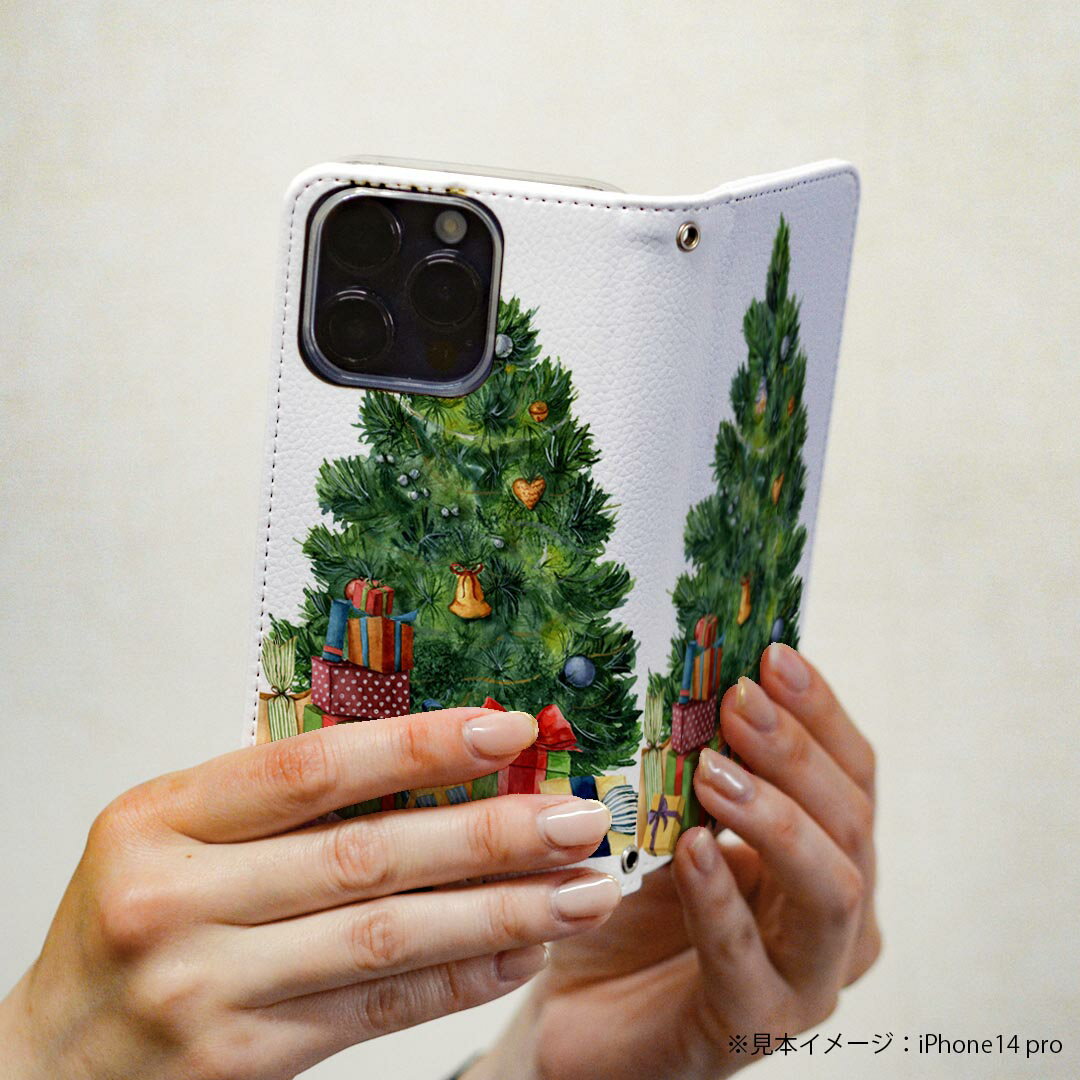 AQUOS ZETA SH-04H アクオスフォン ゼータ sh04h 専用 ケース カバー 手帳型 マグネット式 ピタッと閉まる レザーケース カード収納 ポケット igcase 015843 クリスマスツリー　プレゼント　冬