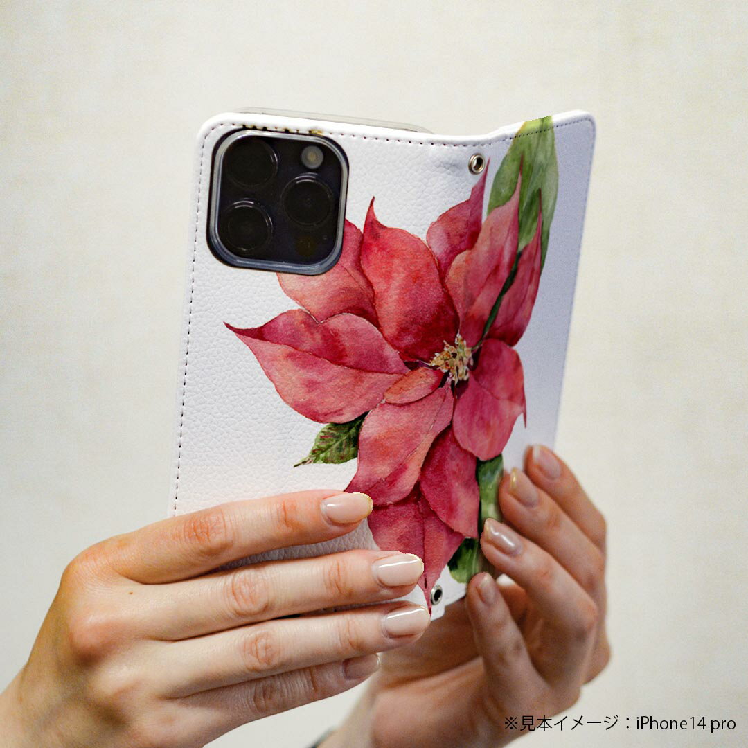 Galaxy Note8 SC-01K ギャラクシー ノートエイト sc01k 専用 ケース カバー 手帳型 マグネット式 ピタッと閉まる レザーケース カード収納 ポケット igcase 015866 ポインセチア　クリスマス　植物