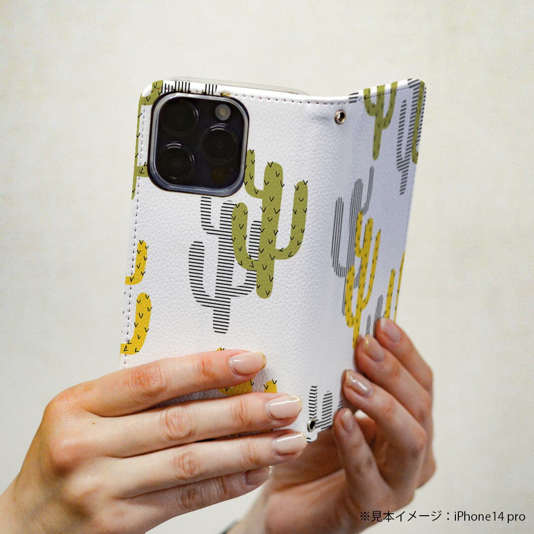 AQUOS sense SH-01K アクオスセンス 専用 ケース カバー 手帳型 マグネット式 ピタッと閉まる レザーケース sh01k カード収納 ポケット igcase 015943 サボテン　模様　黄色