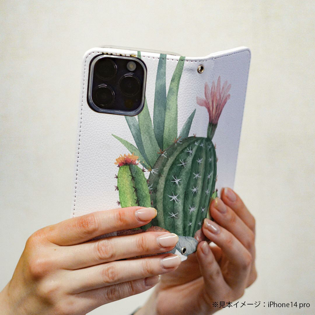 AQUOS sense7 SH-53C SHG10 専用 ケース カバー 手帳型 マグネット式 ピタッと閉まる レザーケース sh53c カード収納 ポケット igcase 015950 サボテン　多肉植物