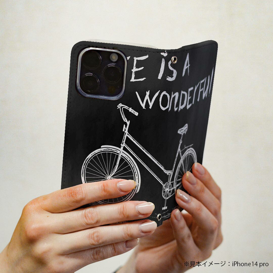 Xperia 10 III エクスペリア SO-52B SOG04 共通対応 専用 ケース カバー 手帳型 マグネット式 ピタッと閉まる レザーケース so52b カード収納 ポケット igcase 016137 自転車　モノクロ