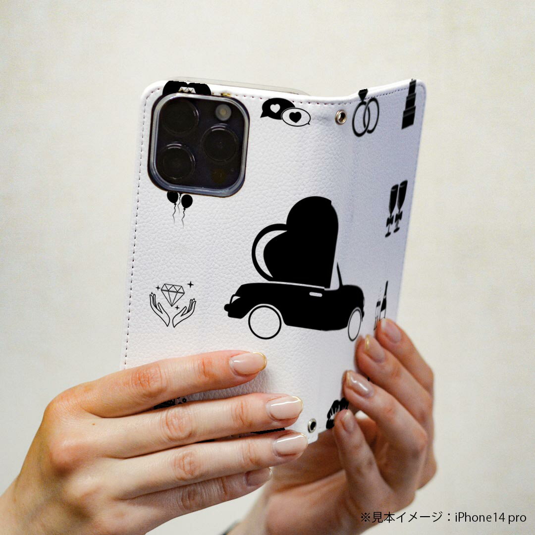 Galaxy S21+ 5G SCG10 ギャラクシー 専用 ケース カバー scg10 手帳型 マグネット式 ピタッと閉まる レザーケース カード収納 ポケット igcase 016221 車　ハート　モノクロ