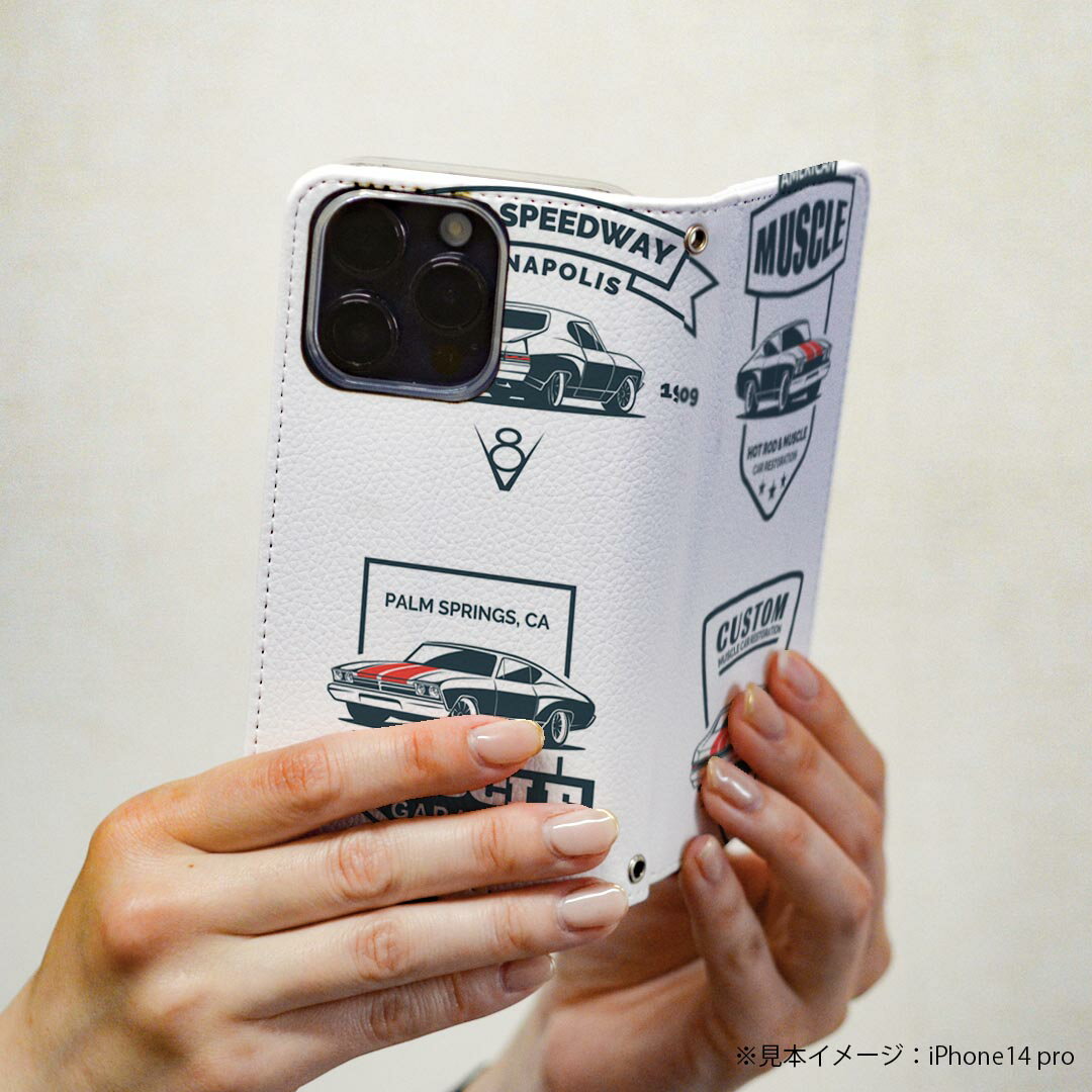 Rakuten BIG s 楽天モバイル 専用 ケース カバー 手帳型 マグネット式 ピタッと閉まる レザーケース カード収納 ポケット igcase 016252 アメリカン　車　英語