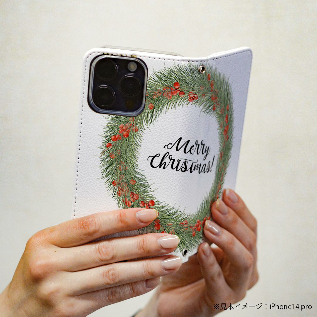 Galaxy Note8 SC-01K ギャラクシー ノートエイト sc01k 専用 ケース カバー 手帳型 マグネット式 ピタッと閉まる レザーケース カード収納 ポケット igcase 016392 クリスマス　リース