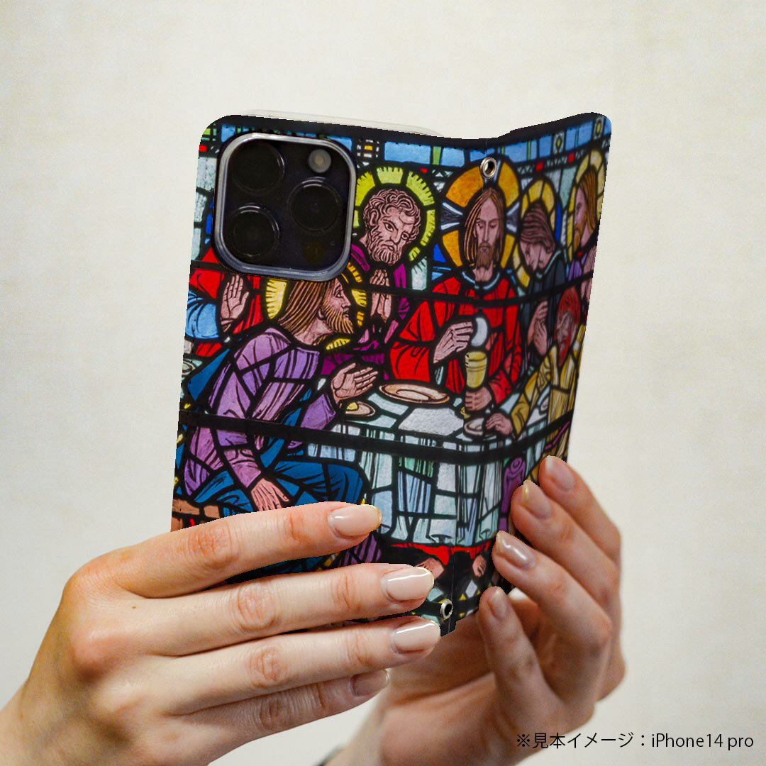 Galaxy A25 用 SC-53F / SCG33 共通対応 ケース カバー 手帳型 マグネット式 ピタッと閉まる レザーケース ギャラクシーa25 5G カード収納 ポケット igcase 016393 絵画　ステンドグラス