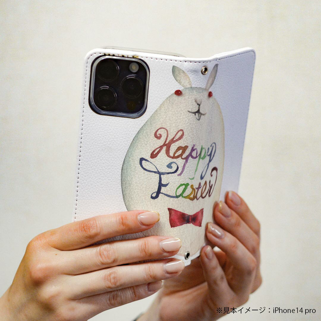 LG V60 ThinQ 5G L-51A 専用 ケース カバー 手帳型 l51a マグネット式 ピタッと閉まる レザーケース カード収納 ポケット igcase 016456 イースター　卵　うさぎ