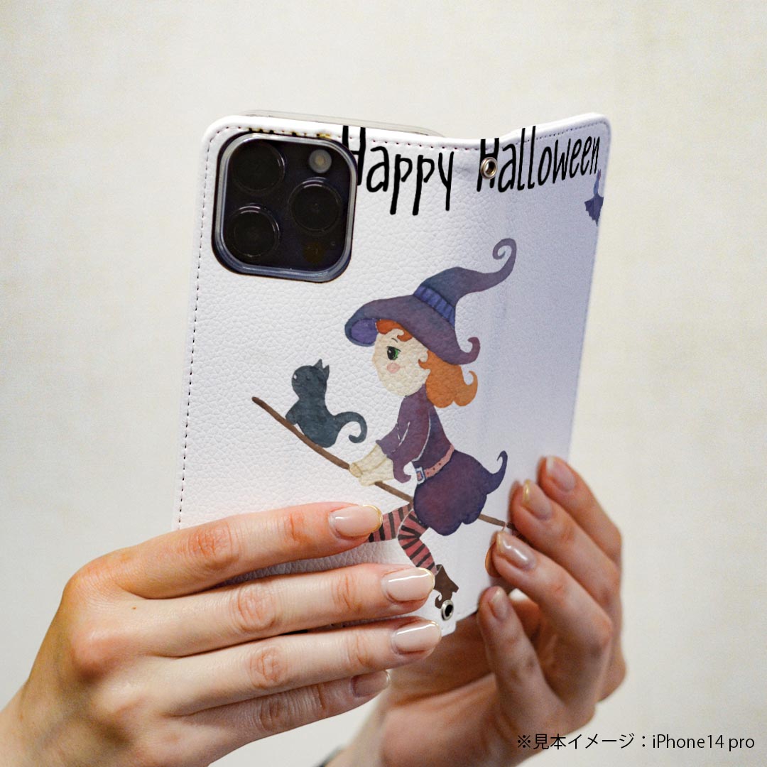 iPhone15pro 6.1インチ 専用 各キャリア iPhone15 Pro プロ 共通対応 ケース カバー 手帳型 マグネット式 ピタッと閉まる レザーケース カード収納 ポケット igcase 017465 ハロウィン　かわいい 魔女　女の子　かわいい