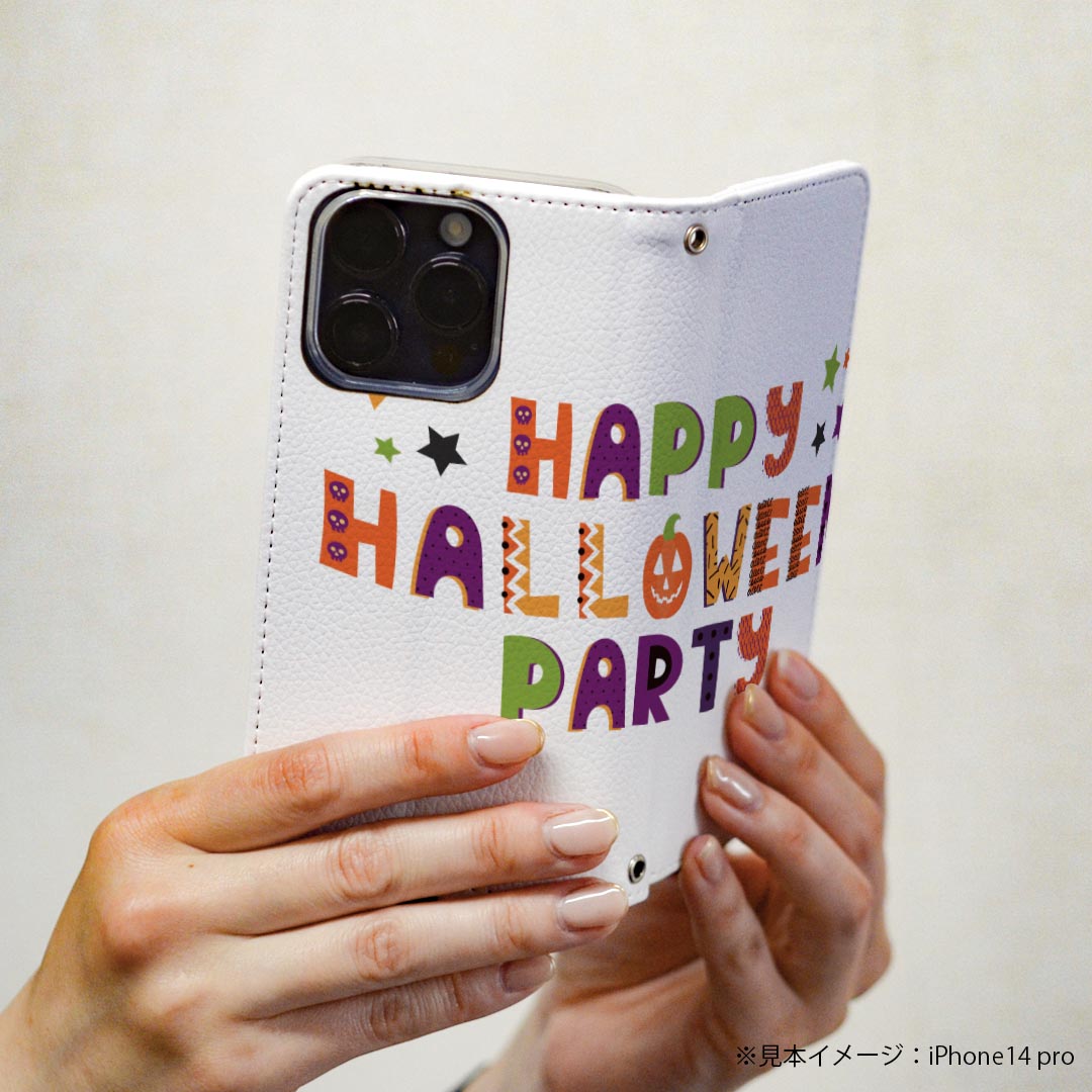 Rakuten BIG s 楽天モバイル 専用 ケース カバー 手帳型 マグネット式 ピタッと閉まる レザーケース カード収納 ポケット igcase 017500 ハロウィン　かわいい 文字　英字　カラフル