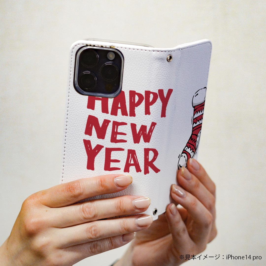 AQUOS zero2 SHV47 アクオス ゼロツー shv47 専用 ケース カバー 手帳型 マグネット式 ピタッと閉まる レザーケース カード収納 ポケット igcase 017685 クリスマス happy　new　year　文字　靴下