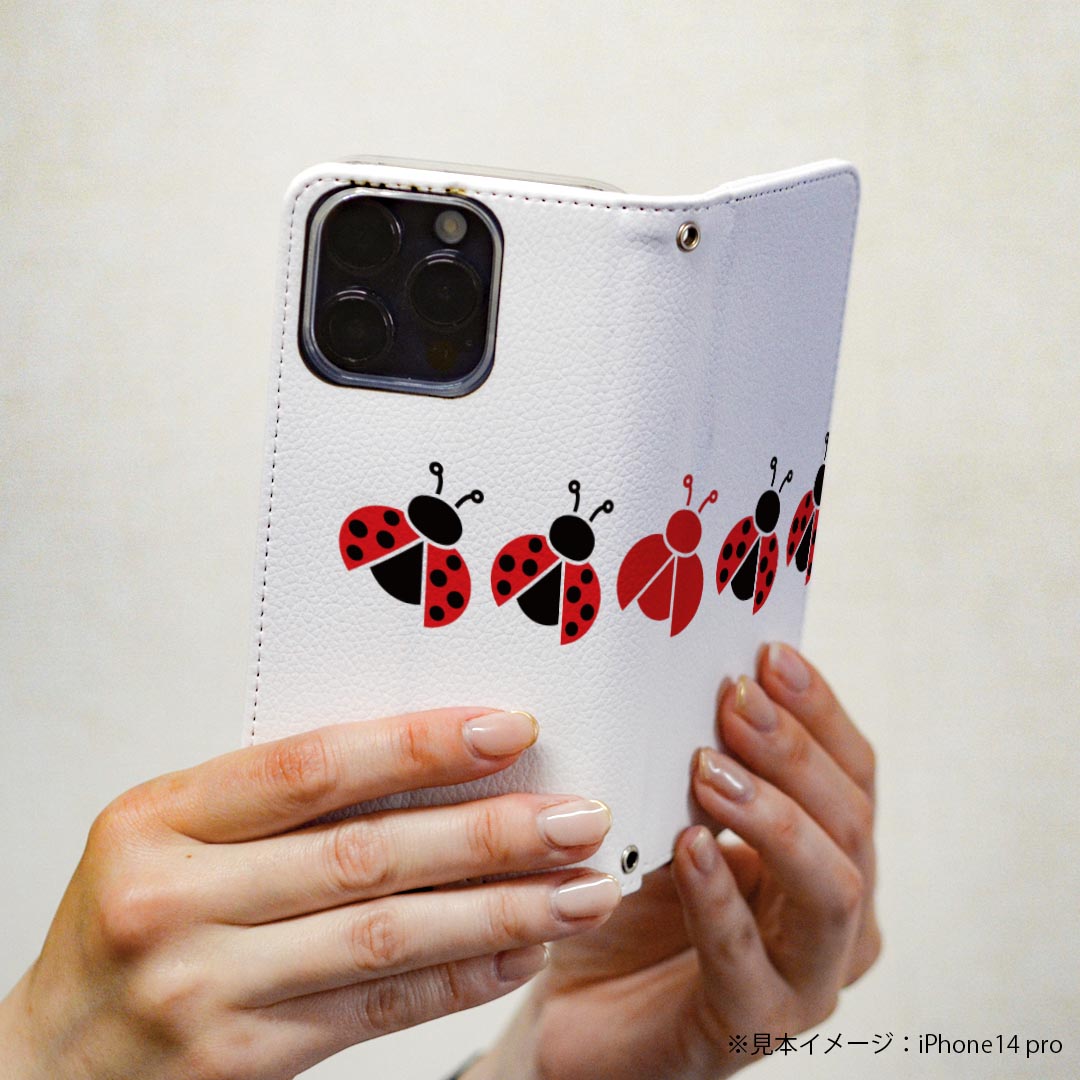 Xperia 10 IV SO-52C SOG07 共通対応 専用 ケース カバー 手帳型 マグネット式 ピタッと閉まる レザーケース so52c カード収納 ポケット igcase 017722 虫　昆虫 テントウムシ　てんとう虫　かわいい