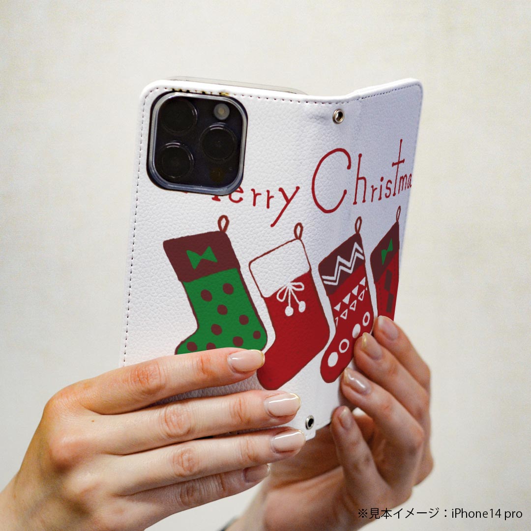 Xperia XZ2 Premium SO-04K 専用 ケース カバー 手帳型 マグネット式 ピタッと閉まる レザーケース so04k カード収納 ポケット igcase 017776 クリスマス 靴下　クリスマス　かわいい