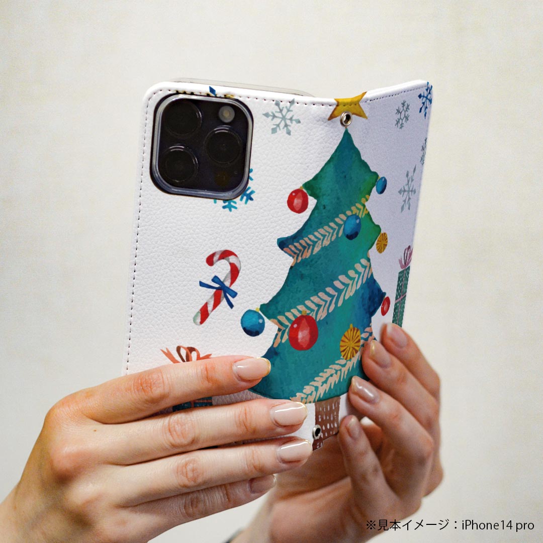 Galaxy A41 SCV48 ギャラクシー scv48 専用 ケース カバー 手帳型 マグネット式 ピタッと閉まる レザーケース カード収納 ポケット igcase 017779 クリスマス クリスマスツリー かわいい