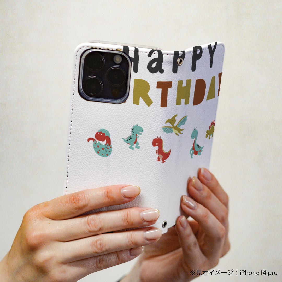 Xperia 10 III エクスペリア SO-52B SOG04 共通対応 専用 ケース カバー 手帳型 マグネット式 ピタッと閉まる レザーケース so52b カード収納 ポケット igcase 017792 Happy Birthday Happy Birthday　恐竜