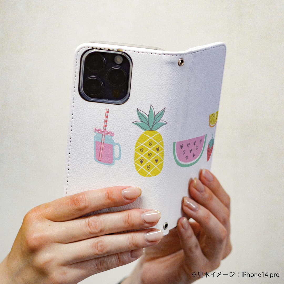 AQUOS R SH-03J アクオスR sh03j 専用 ケース カバー 手帳型 マグネット式 ピタッと閉まる レザーケース カード収納 ポケット igcase 017812 夏　summer　 スイカ　パイナップル　ジュース