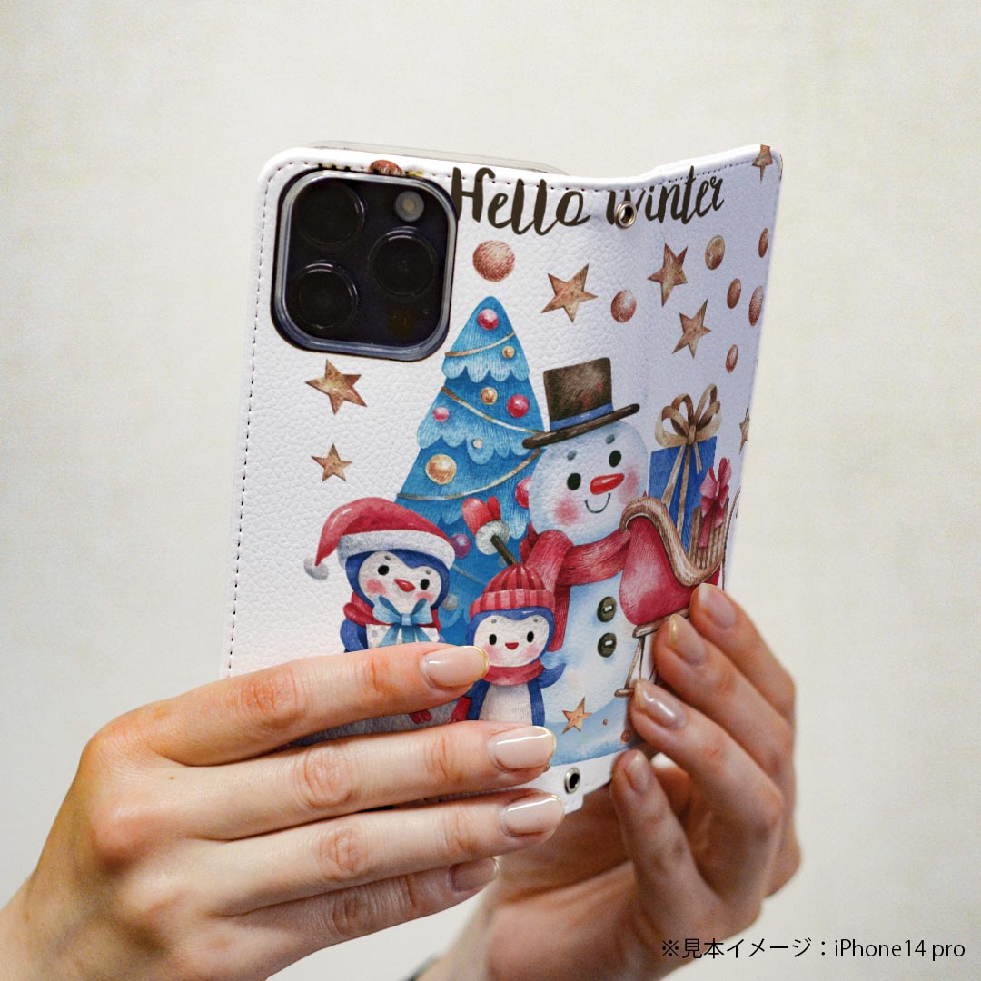 Xperia XZ1 SO-01K エクスペリア XZ1 専用 ケース カバー 手帳型 マグネット式 ピタッと閉まる レザーケース so01k カード収納 ポケット igcase 017824 クリスマス 雪だるま　星　クリスマス