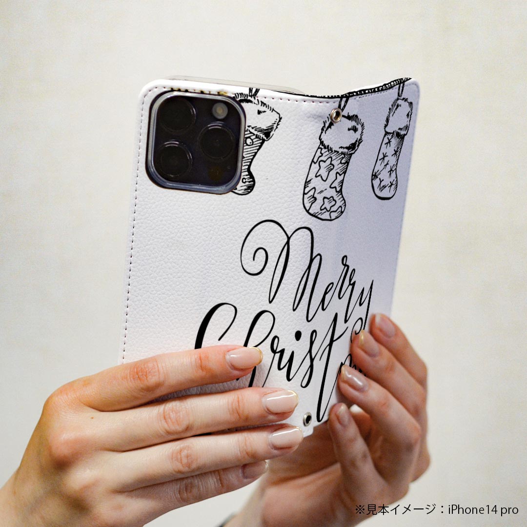 iPhone7 iphone 6/7/8 共通対応 アイフォーン 用 ケース カバー 手帳型 マグネット式 ピタッと閉まる igcase 017833 クリスマス 靴下　クリスマス　文字