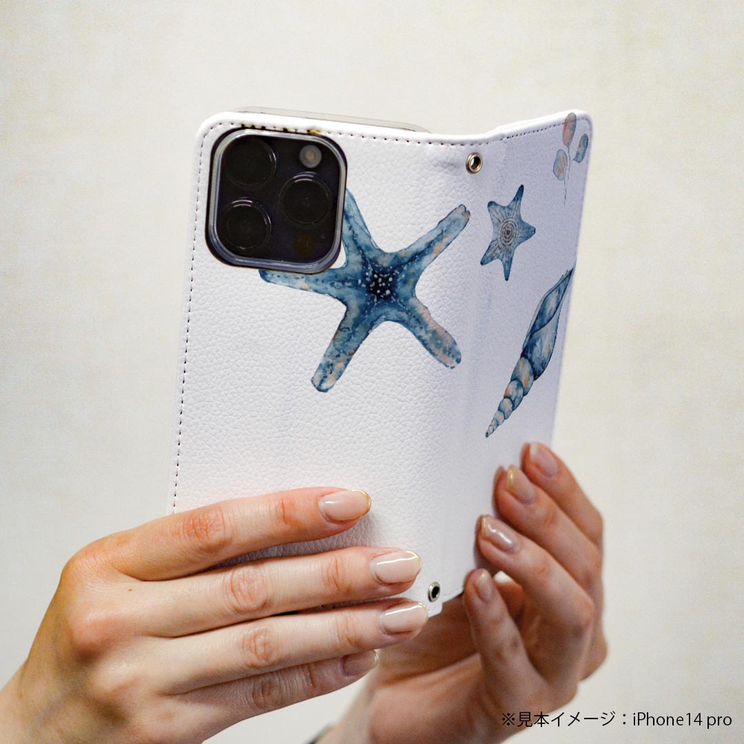 Xperia 1 IV エクスペリア SO-51C / SOG06 / A201SO 共通対応 専用 ケース カバー 手帳型 so51c マグネット式 ピタッと閉まる レザーケース カード収納 ポケット igcase 017850 海の中 Underwater　ヒトデ　貝殻　海の中