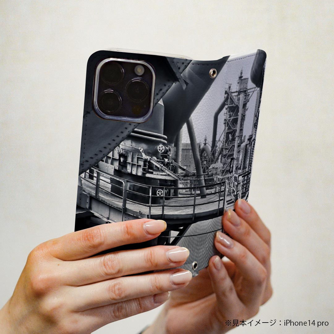 Xperia XZ2 SO-03K エクスペリア XZ2 専用 ケース カバー 手帳型 マグネット式 ピタッと閉まる レザーケース so03k カード収納 ポケット igcase 018309 アート 白黒 工場