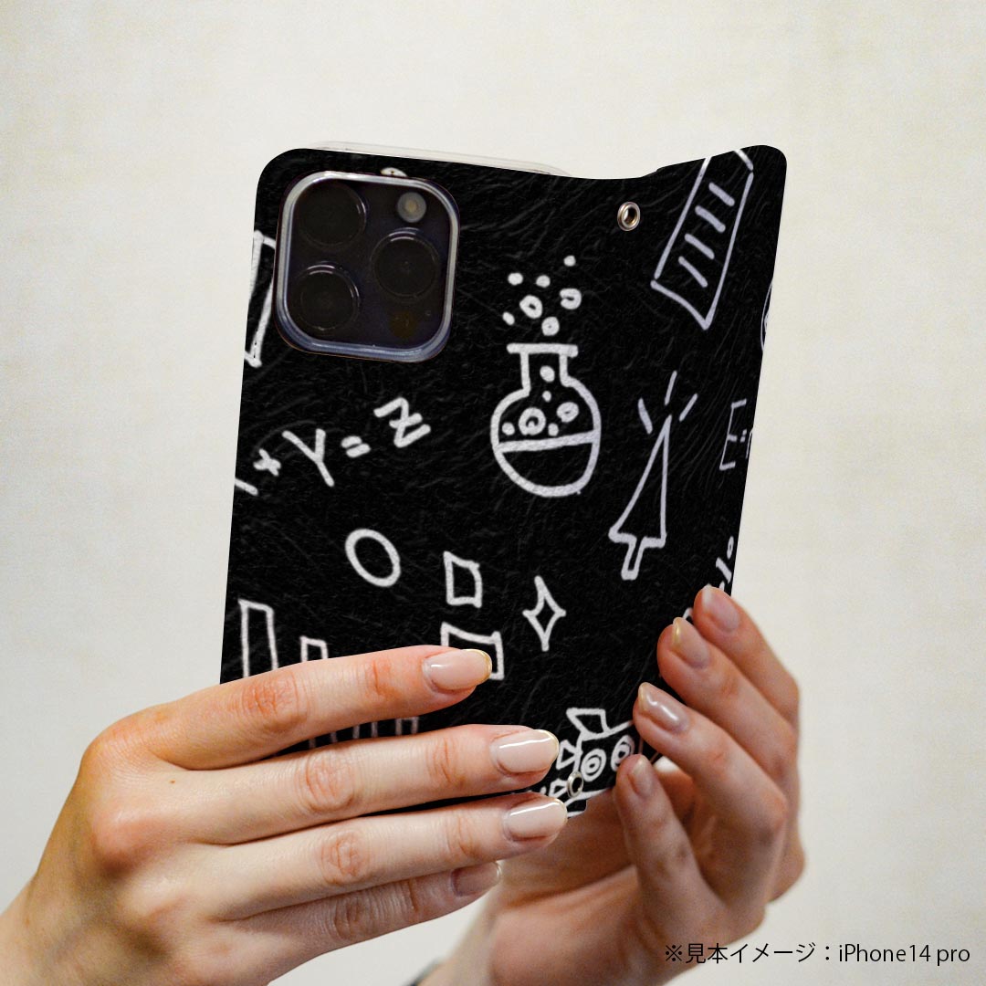 iPhone14pro 6.1インチ 専用 各キャリア iPhone14 Pro プロ 共通対応 ケース カバー 手帳型 マグネット式 ピタッと閉まる レザーケース カード収納 ポケット igcase 018329 アート 黒板