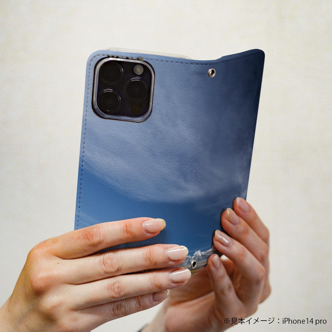 iPhone 16e 用 各キャリア 共通対応 iphone 16e 手帳型ケース カバー 手帳型 マグネット式 ピタッと閉まる レザーケース カード収納 ポケット igcase 018336 山 写真 空