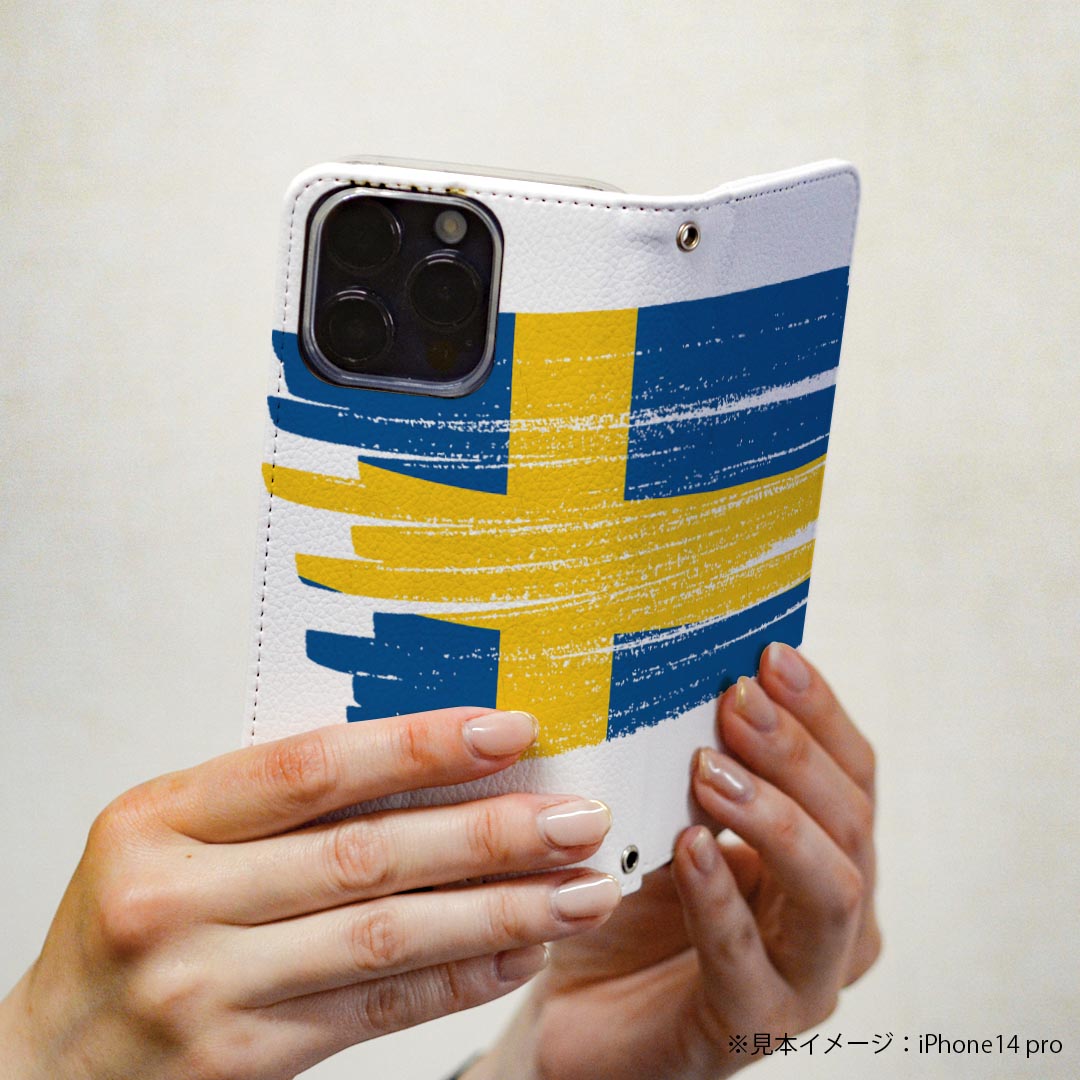 AQUOS sense7 SH-53C SHG10 専用 ケース カバー 手帳型 マグネット式 ピタッと閉まる レザーケース sh53c カード収納 ポケット igcase 018572 国旗 sweden スウェーデン