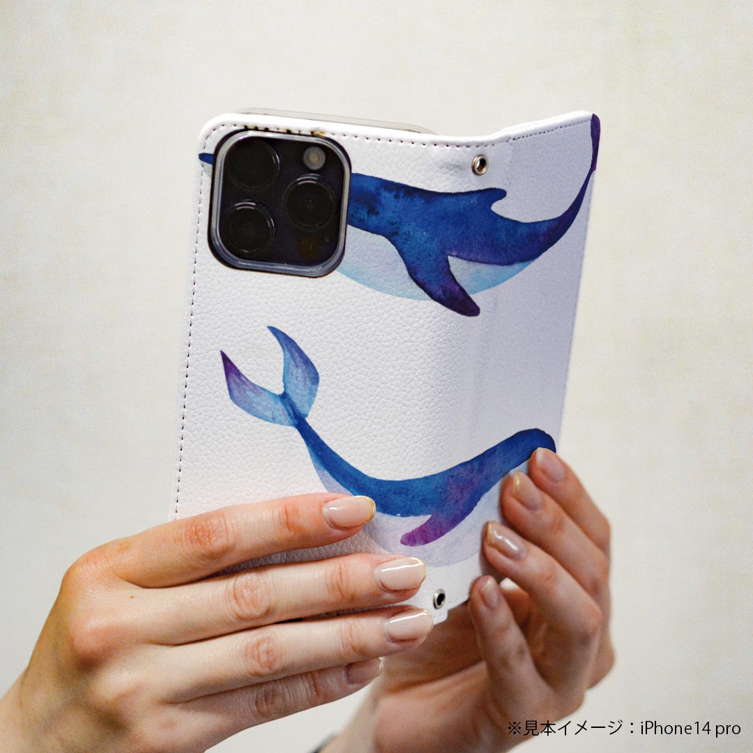 GRATINA KYV48 ケース 専用 ケース カバー 手帳型 マグネット式 ピタッと閉まる レザーケース kyv48 カード収納 ポケット igcase 018991 イラスト クジラ 海