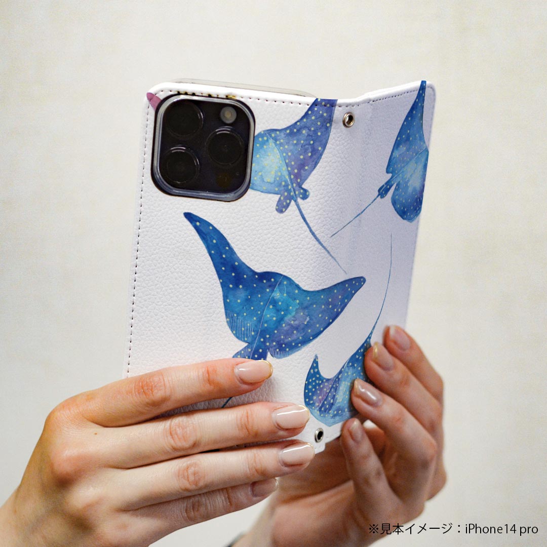 Galaxy A41 SCV48 ギャラクシー scv48 専用 ケース カバー 手帳型 マグネット式 ピタッと閉まる レザーケース カード収納 ポケット igcase 018993 イラスト エイ マンタ