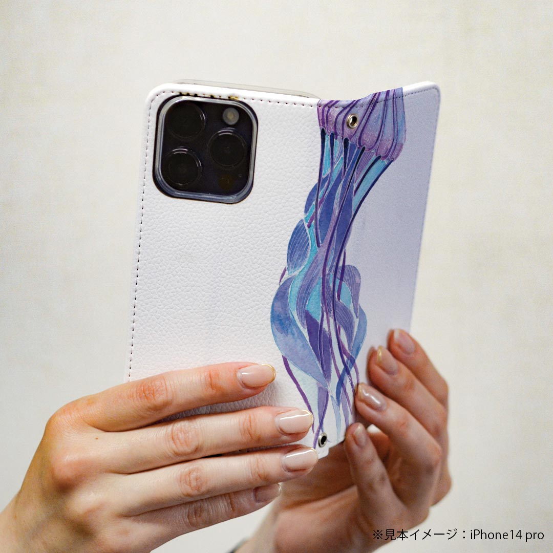 L-01K V30+ LG 専用 ケース カバー 手帳型 マグネット式 ピタッと閉まる レザーケース l01k カード収納 ポケット igcase 018998 イラスト クラゲ