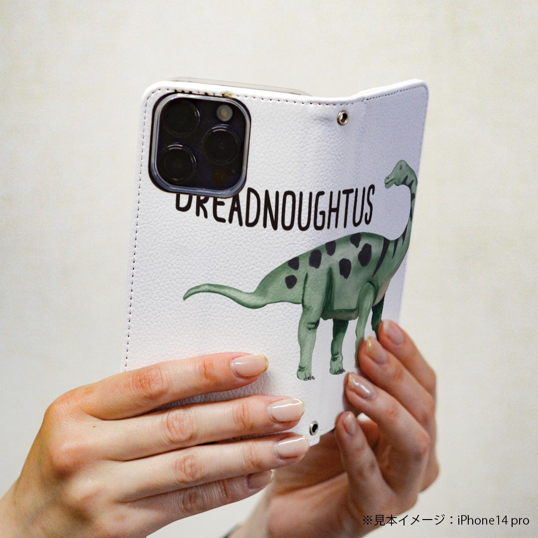 AQUOS wish5 用 スマホカバー SH-52F / SH-M32 共通対応 エクスペリア 手帳型 マグネット式 ピタッと閉まる レザーケース カード収納 ポケット igcase 019810 恐竜 Dreadnoughtus ドレッドノータス 3