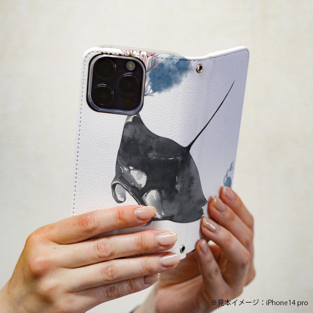 AQUOS zero6 SHG04 A102SH SH-RM18 2021 モデル 専用 ケース カバー 手帳型 マグネット式 ピタッと閉まる レザーケース カード収納 ポケット igcase 019931 海の生物 海の生物 マンタ