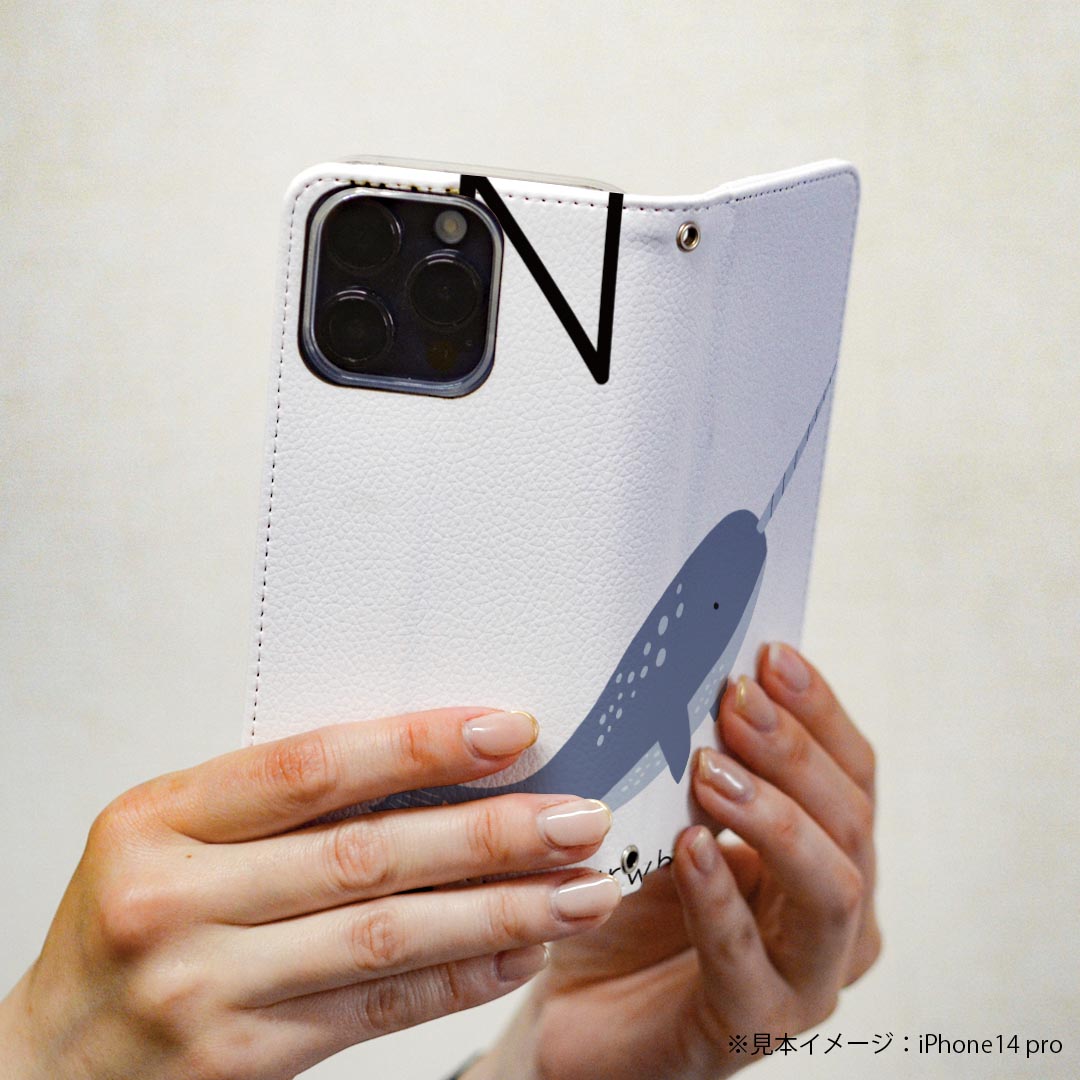 Xperia XZ2 Premium SO-04K 専用 ケース カバー 手帳型 マグネット式 ピタッと閉まる レザーケース so04k カード収納 ポケット igcase 019946 動物 アルファベット N narwhal イッカク