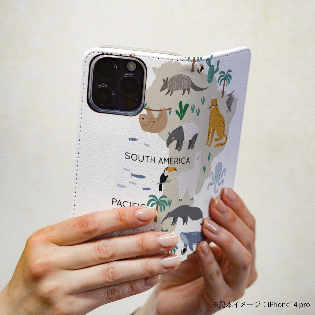 Xperia 10 V SO-52D / SOG11 / A302SO / XQ-DC44 エクスペリア 専用 ケース カバー 手帳型 マグネット式 ピタッと閉まる レザーケース so52d カード収納 ポケット igcase 019963 動物 south America map 動物 地図