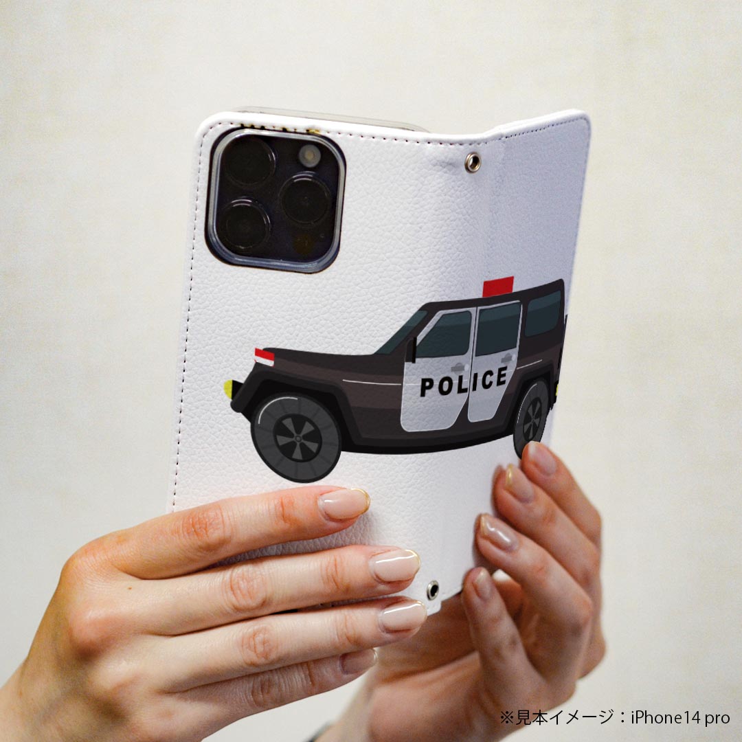 Galaxy S22 SC-51C / SCG13 共通対応 専用 ケース カバー 手帳型 マグネット式 ピタッと閉まる レザーケース sc51c カード収納 ポケット igcase 019974 乗り物 アメリカ パトカー