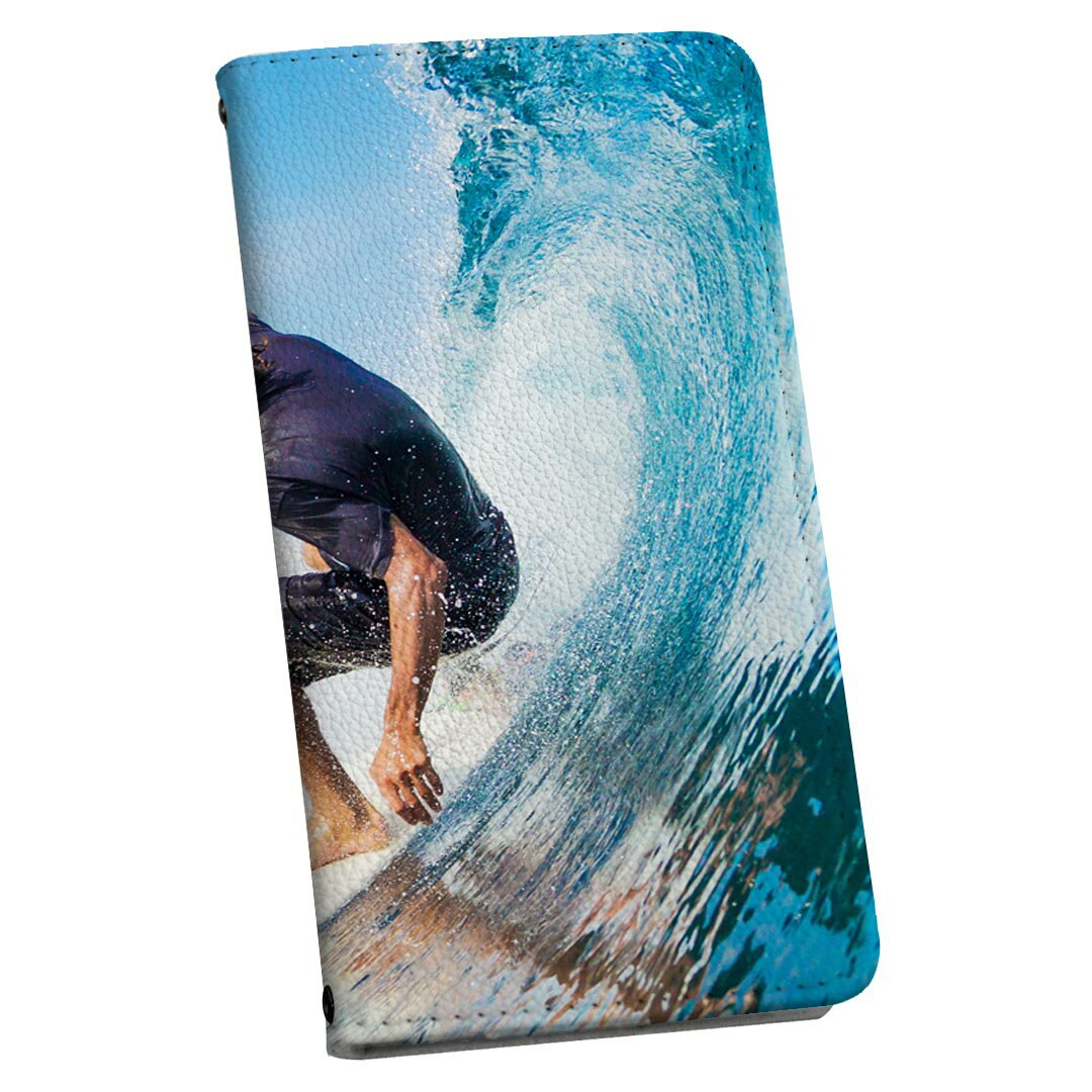 シンプルスマホ5 専用 ケース カバー A001SH 専用 ケース カバー 手帳型 マグネット式 ピタッと閉まる レザーケース カード収納 ポケット igcase 002840 サーフィン　外国人　人物　海