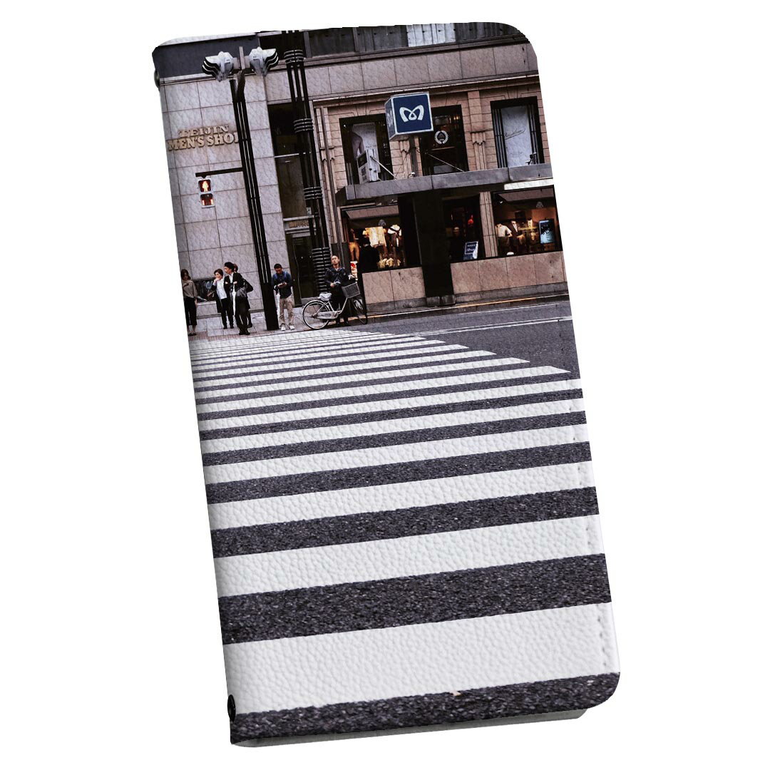 らくらくスマートフォン F-53E 用 手帳型ケース カバー 手帳型 f53e マグネット式 ピタッと閉まる レザーケース sh53e カード収納 ポケット igcase 023037 横断歩道 写真 風景
